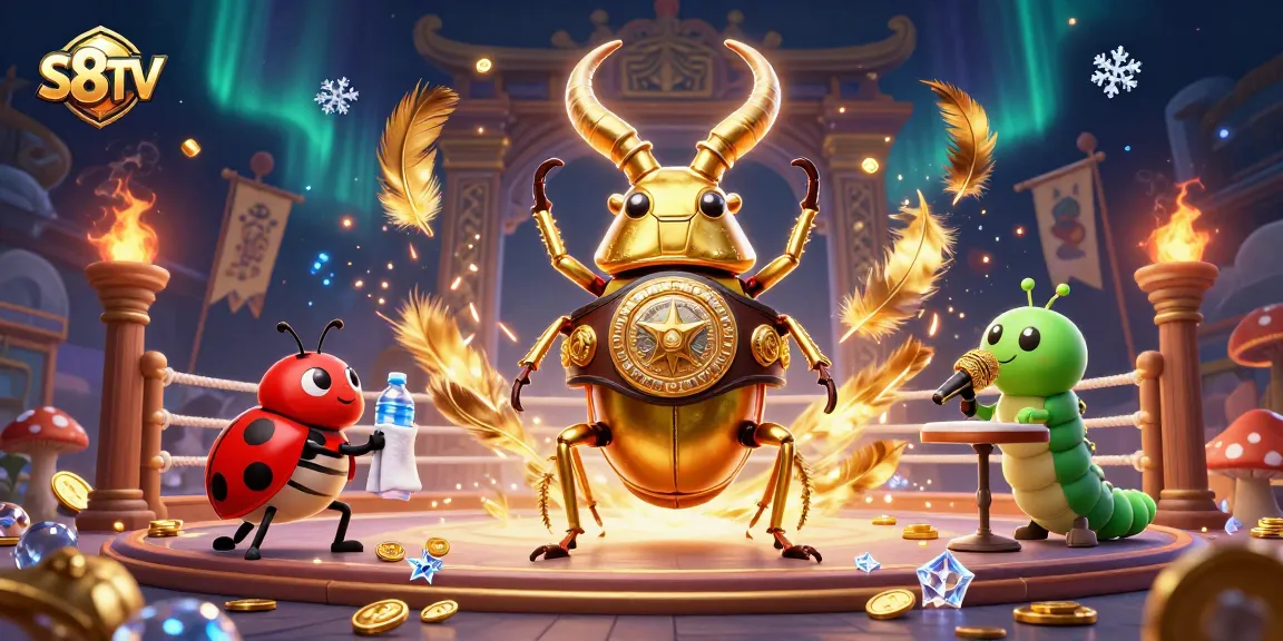 S8TV sports betting scene with a giant golden stag beetle and dynamic betting elements.