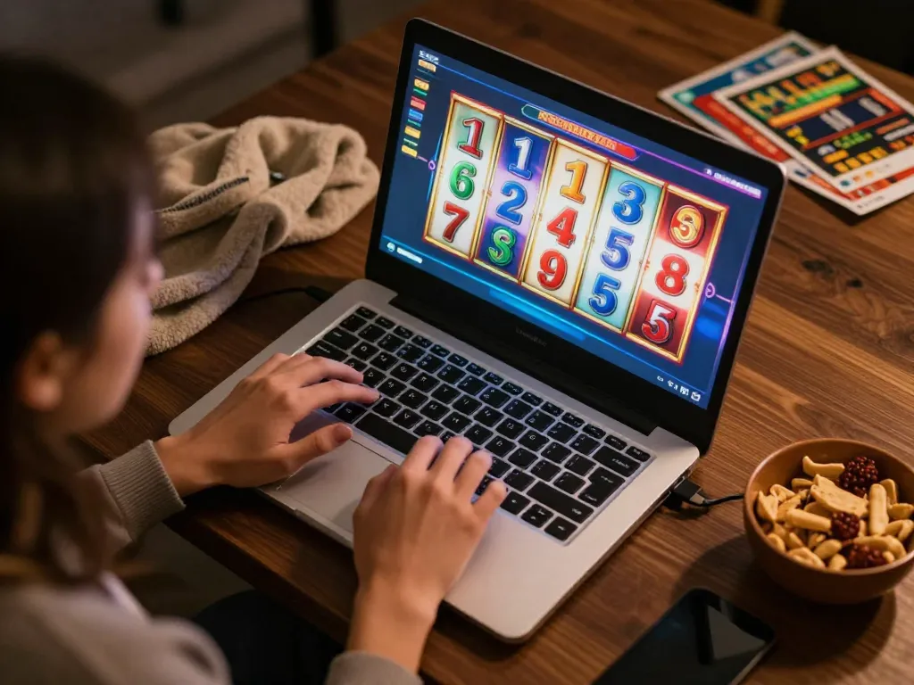 OKESLOT players enjoying an online slot game, highlighting interactive reels and strategic gaming
