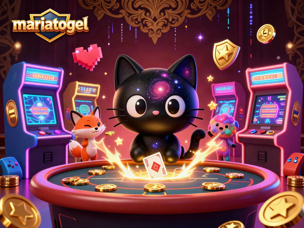 Play exciting games at mariatogel with a cosmic casino illustration featuring a black hole cat.