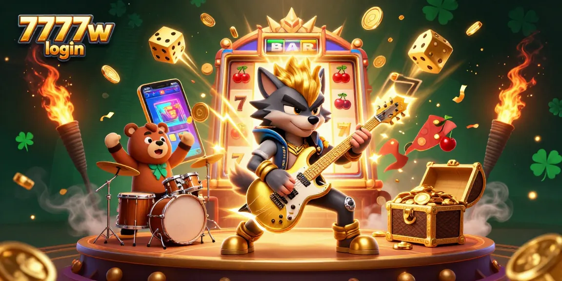 Experience the excitement of 7777w login with a thrilling jackpot scene featuring colorful casino elements and vibrant characters.