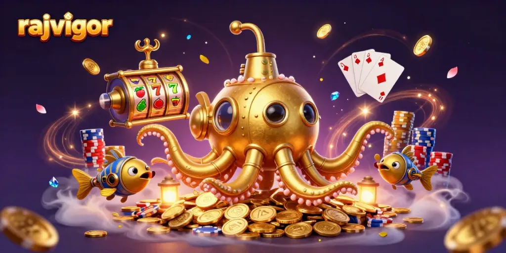 Experience thrilling gameplay with rajavigor's vibrant casino scene featuring slot machines and dynamic gold elements.