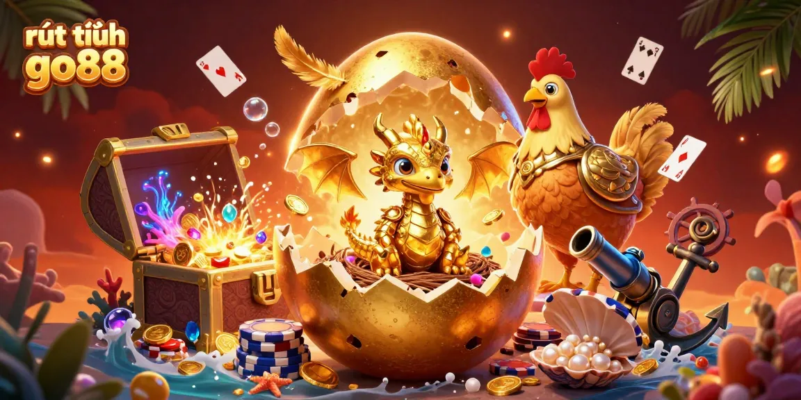 Experience seamless rút tiền go88 with a golden egg revealing treasures and vibrant gaming elements for players.
