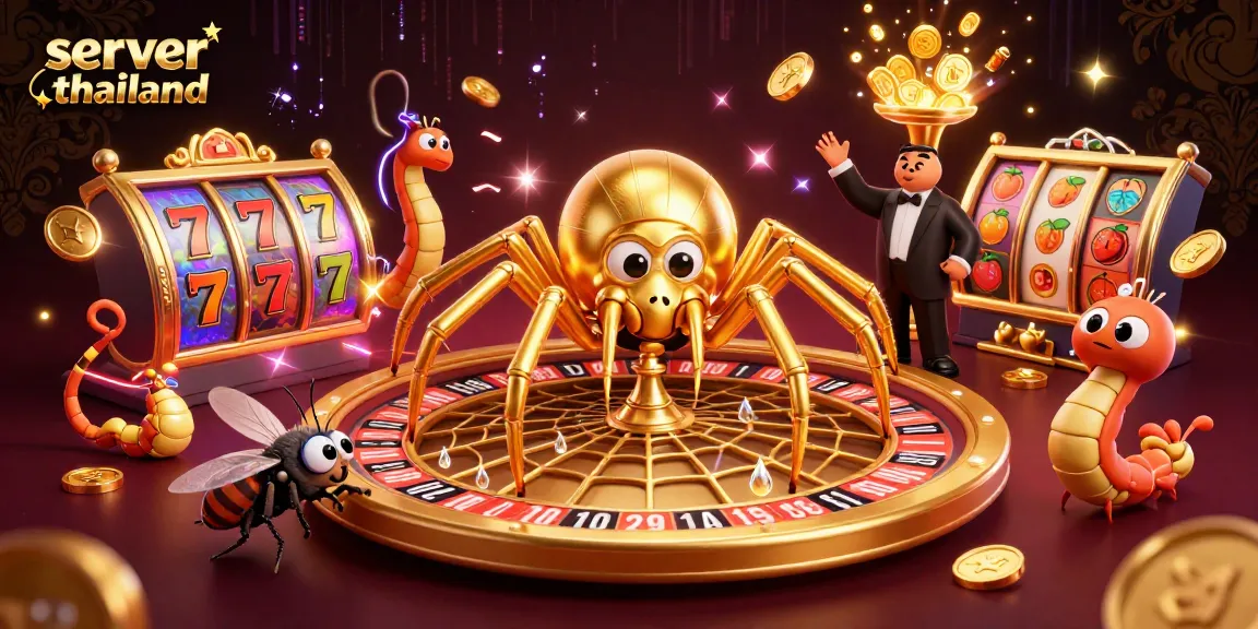 Experience thrilling gameplay with server thailand featuring a golden spider and slot reels.