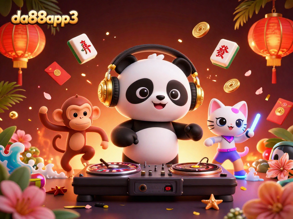 Engage with da88app3 while enjoying vibrant, energetic casino-themed digital art in a dynamic scene.