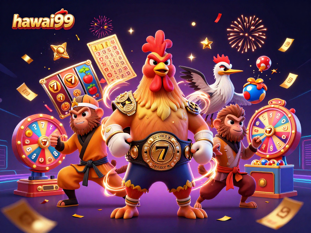 Experience winning with hawai99's vibrant casino scene featuring dynamic characters and games.