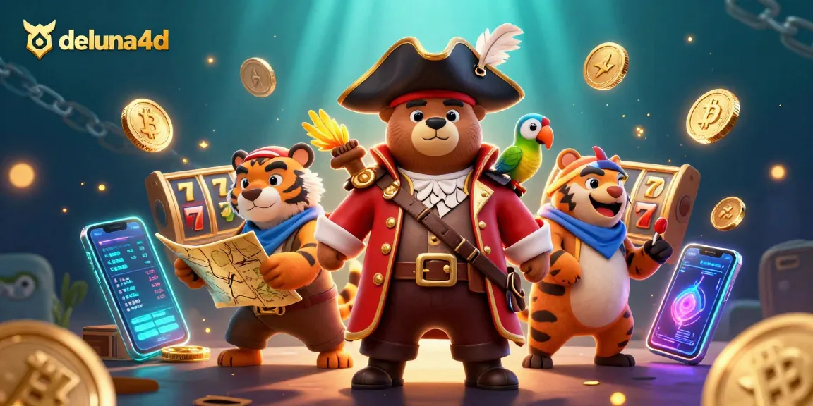 Spin and win with deluna4d in a vibrant casino adventure, featuring slot reels and a treasure map.