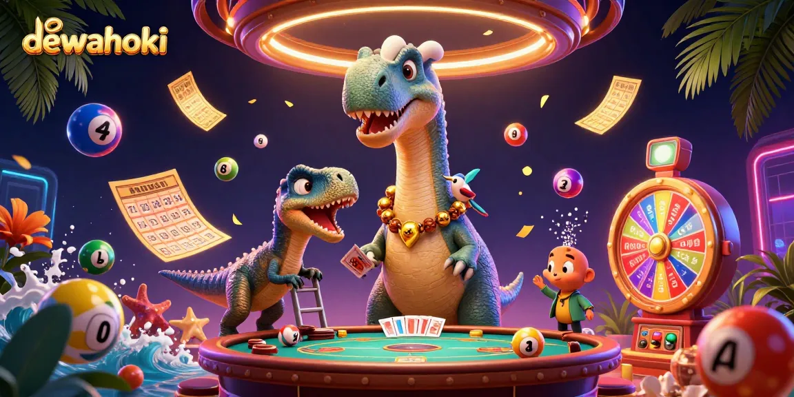 Join dewahoki's thrilling adventure in a vibrant casino illustration filled with dynamic game elements.