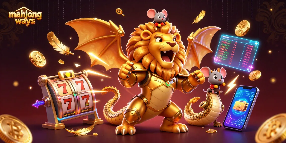 Engage with Mahjong Ways featuring exciting golden armored chimera and mouse jockey amidst slot reels.