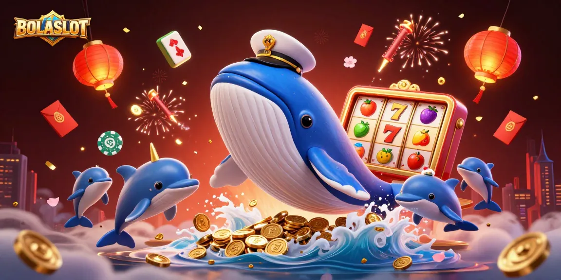 Experience BOLASLOT with themed characters enjoying vibrant slot reels in a sea of coins and colorful elements.