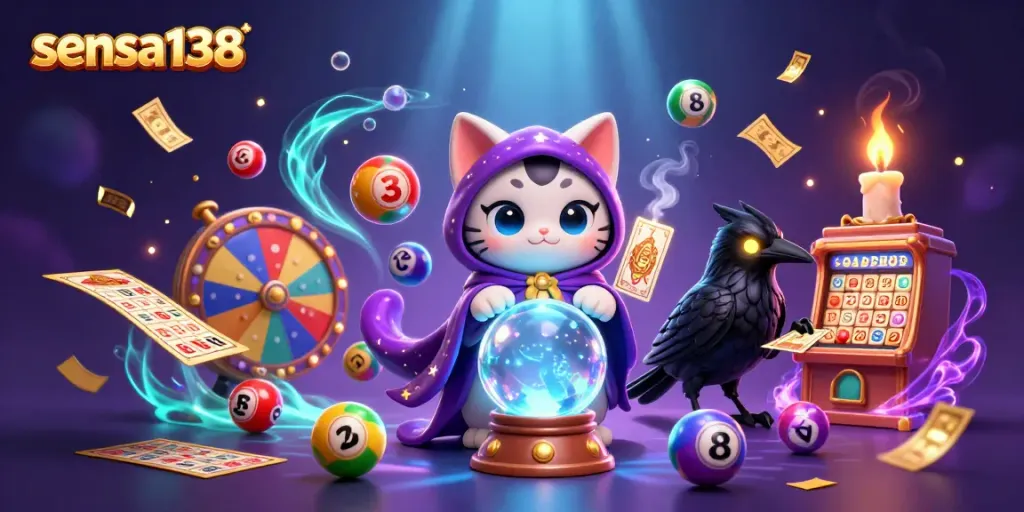 Engage with the vibrant world of sensa138 through this dynamic lottery-themed fantasy scene.
