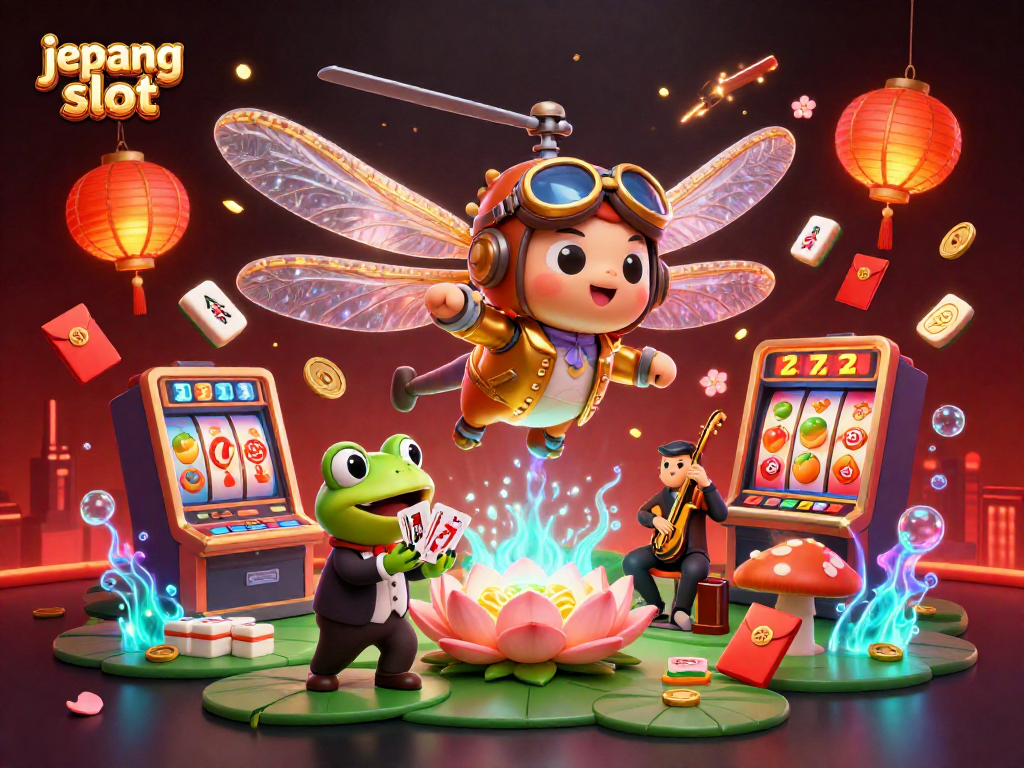 Experience thrilling action at jepang slot with a vibrant casino scene featuring animated characters.