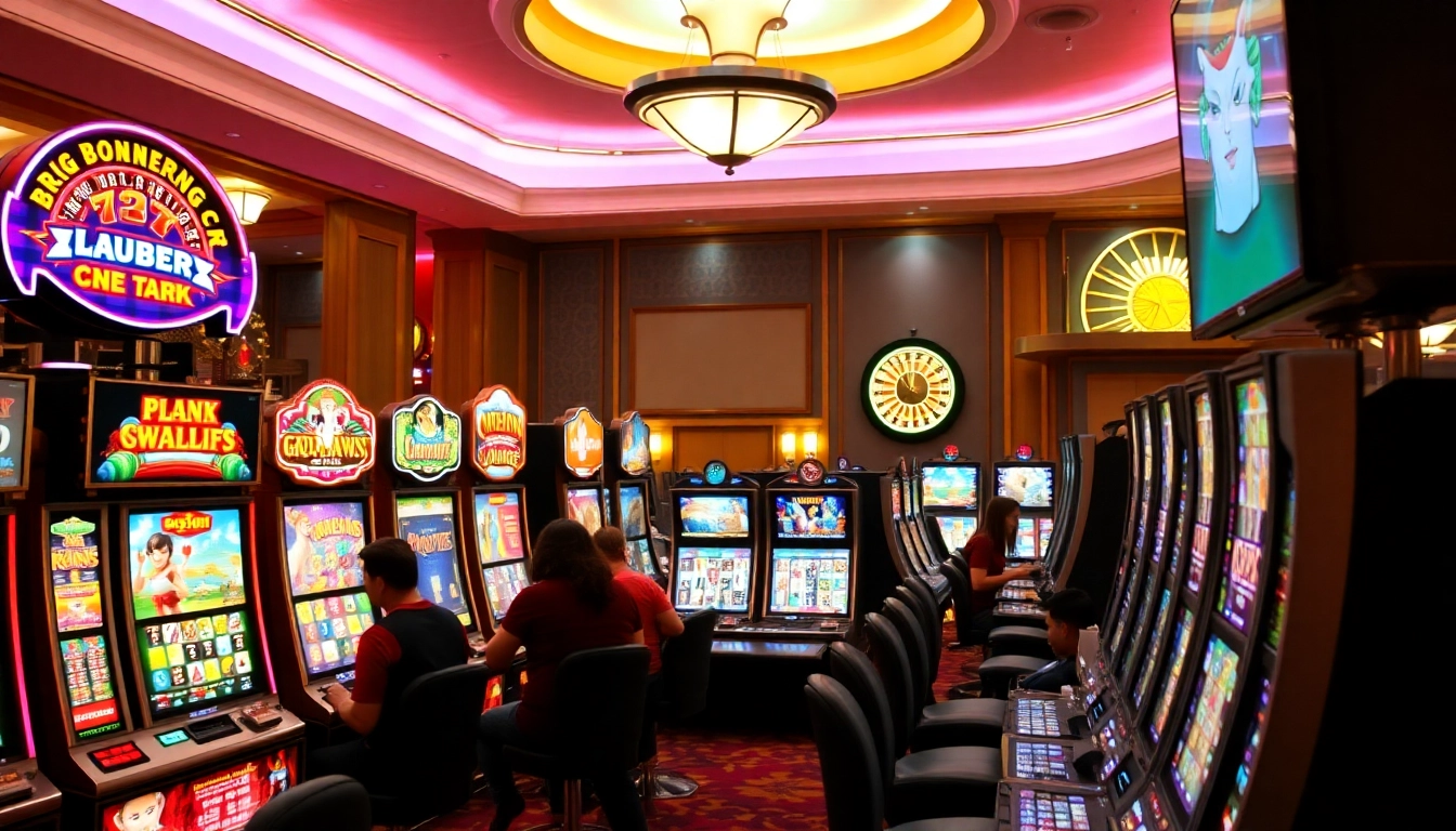 Engaging scene of players at nama nama situs judi slot online with vibrant slot machines and casino excitement.