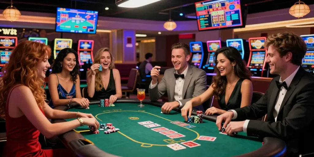 Exciting casino atmosphere featuring Seributoto gaming action among friends.