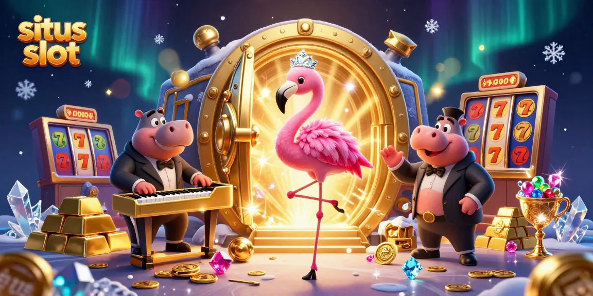 Experience situs slot excitement with vibrant casino characters and dazzling rewards in a rich, dynamic illustration.