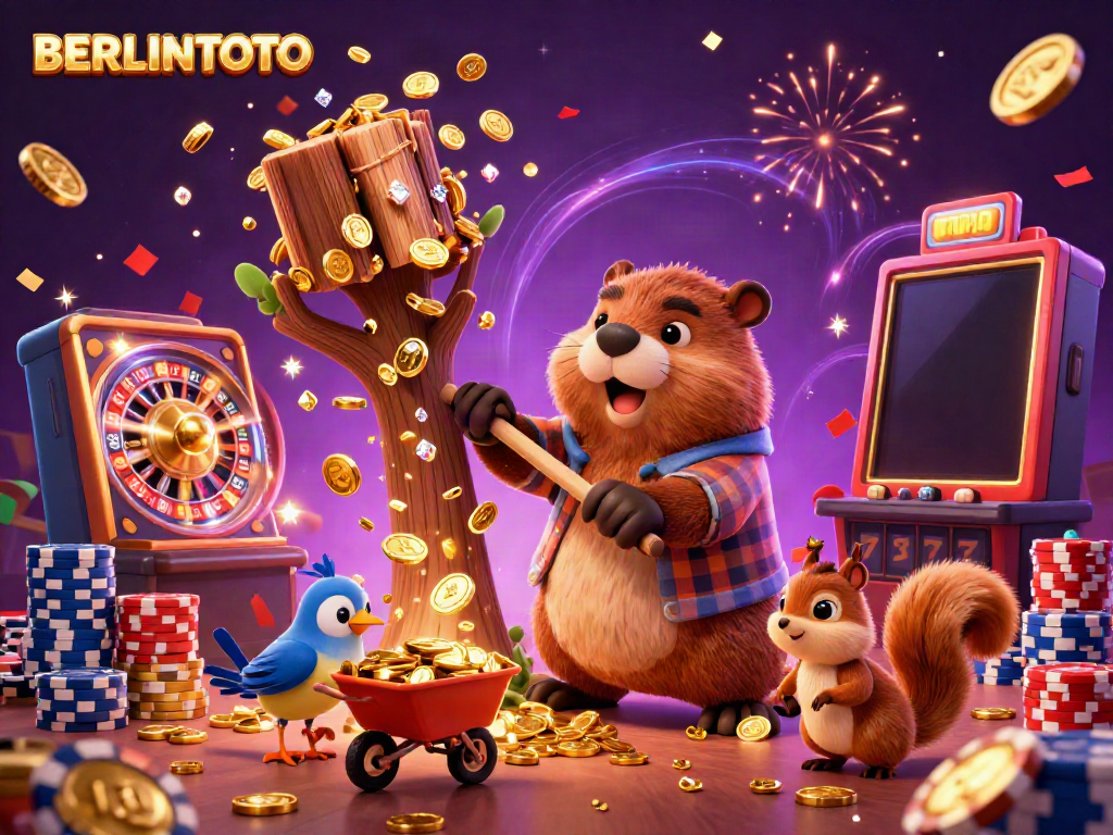 Engage in winning strategies with BERLINTOTO's lively 3D casino scene showcasing gambling excitement with vibrant characters.