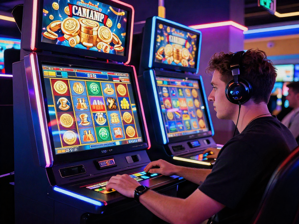 Pengalaman bandar slot online yang menarik dengan pemain terfokus pada mesin slot digital.