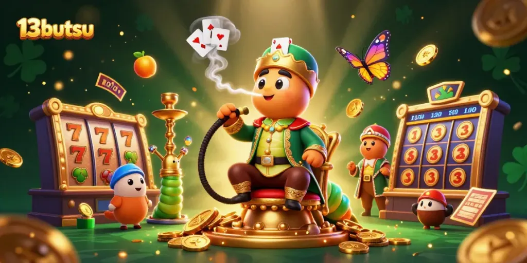 Play slots with 13butsu while enjoying vibrant 3D illustrations of luck and treasure.