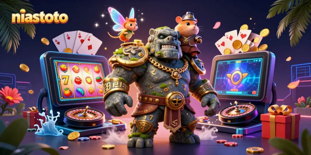 Menggunakan niastoto untuk meraih jackpot dengan karakter kasino 3D ajaib dan elemen permainan yang menarik.
