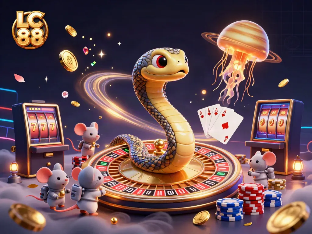 Experience thrilling gambling action with LC 88 as astronaut mice bet on a cosmic roulette wheel.