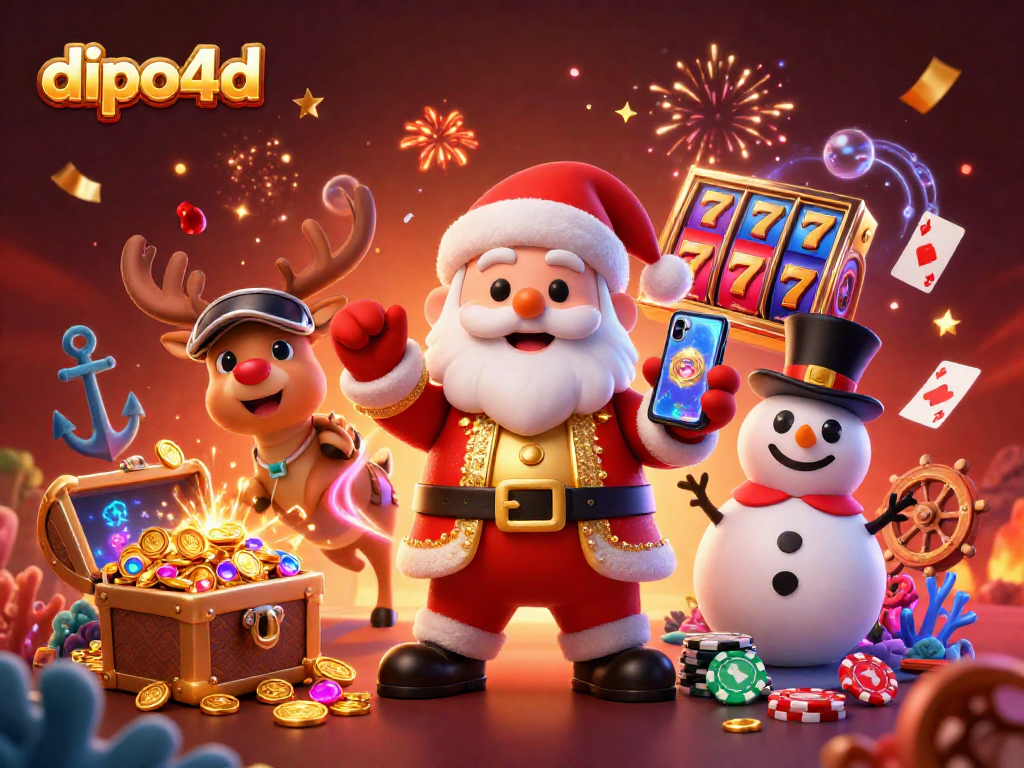 Experience big wins with dipo4d's lively casino scene featuring Santa and slots.