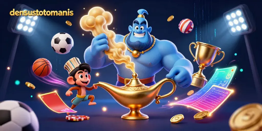 Experience the vibrant action of densustotomanis with a genie, monkey, and dynamic gaming elements.
