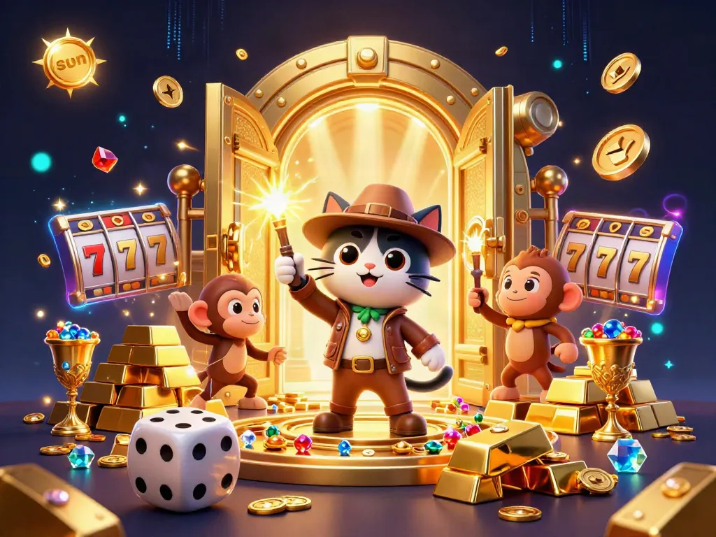 Experience thrilling slots and jackpots with sun-themed gaming elements featuring vibrant treasures.