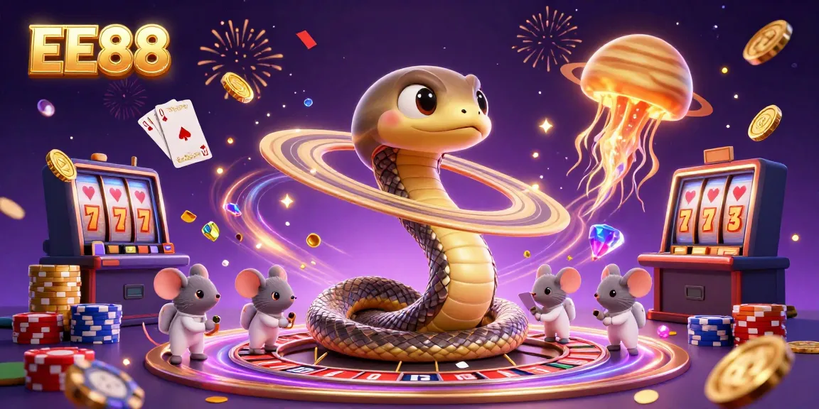 Experience the excitement of EE88 with a whimsical scene of a Saturn ring snake and astronaut mice placing bets.