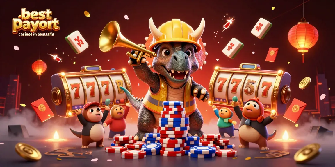 Experience the excitement at the best payout casinos in Australia with thrilling 3D cartoon characters and vibrant casino elements.