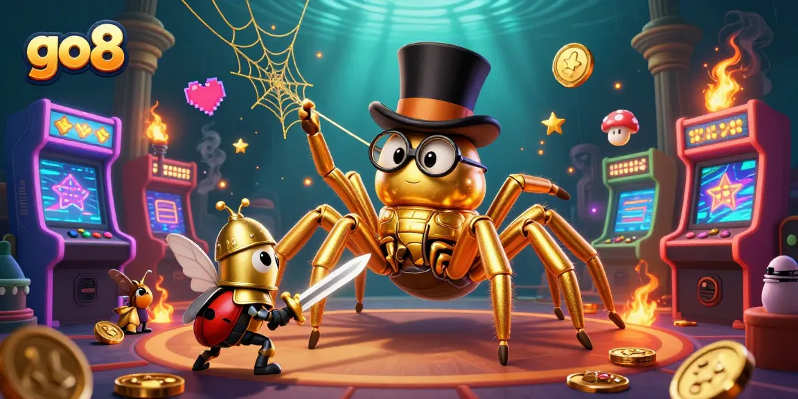 Engage with go8's thrilling games under a vibrant casino environment, featuring dynamic characters and colorful arcade elements.