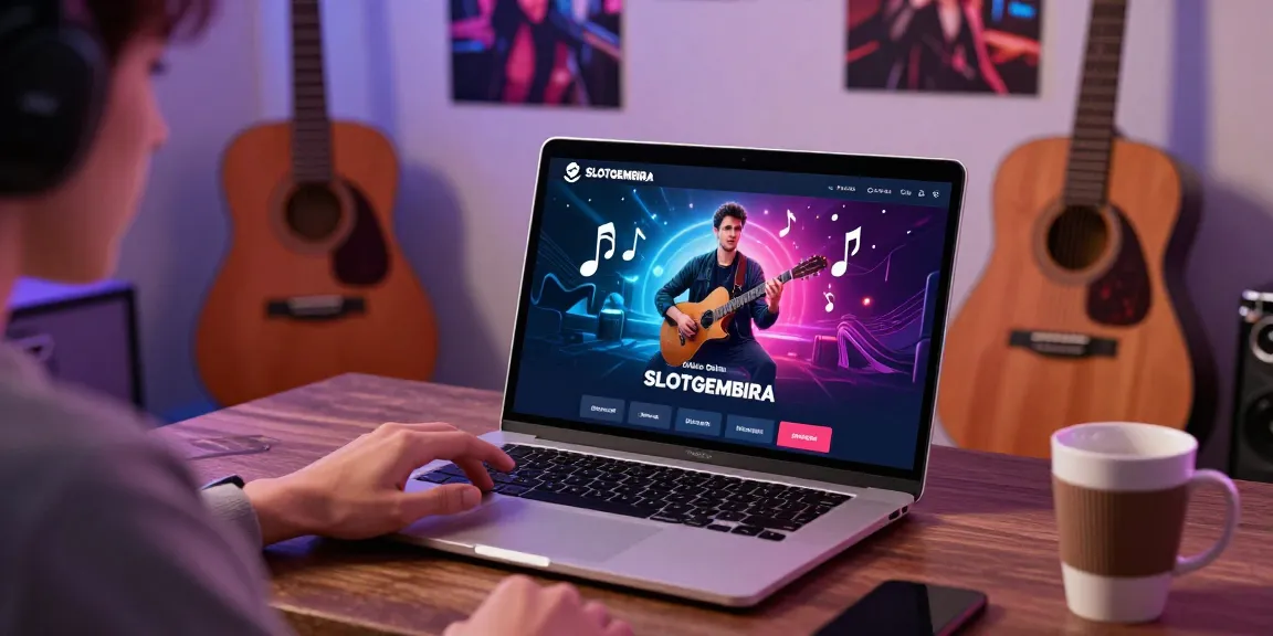 SLOTGEMBIRA gaming experience with acoustic guitar in a cozy digital environment.