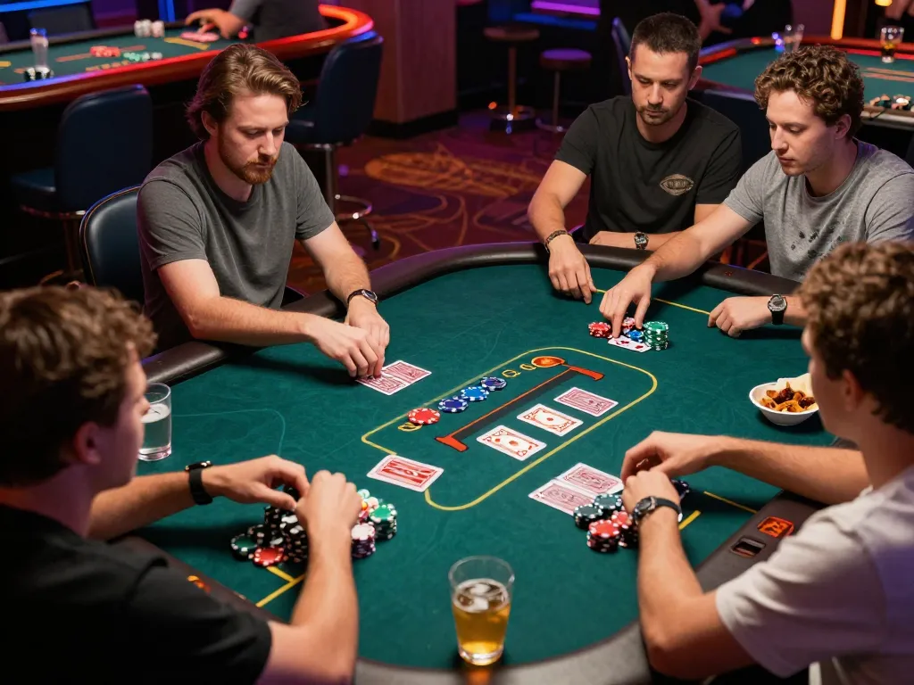 TẢI GO88 to enjoy thrilling Texas Hold'em gameplay with friends in a vibrant casino atmosphere.