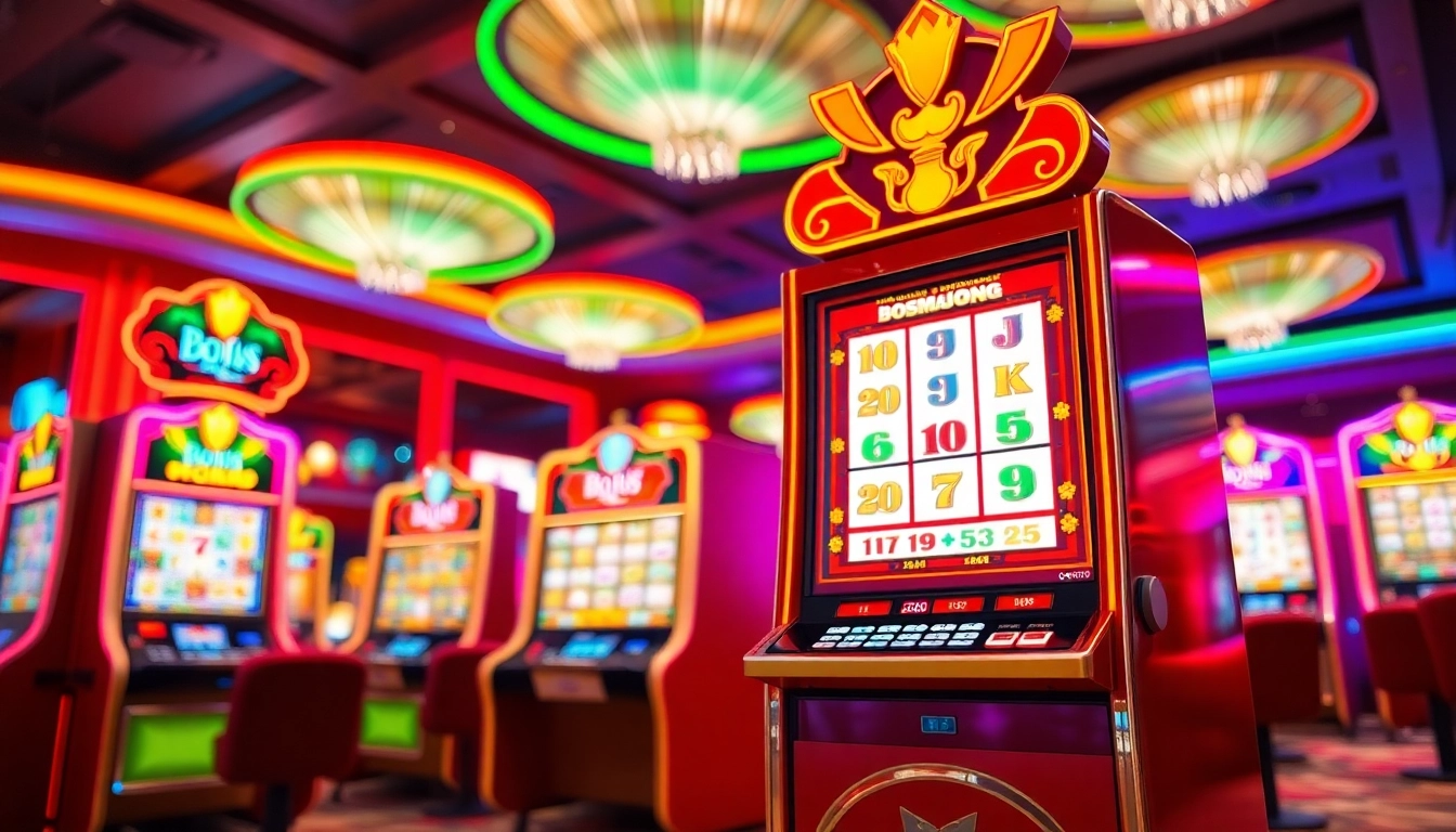 Putaran mengasyikkan pada mesin slot bossmahjong slot yang bercahaya di kasino.