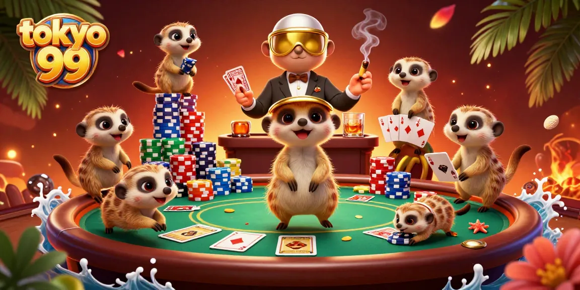 Menangkan chip dalam permainan kasino di tokyo 99 dengan karakter meerkat yang ceria.