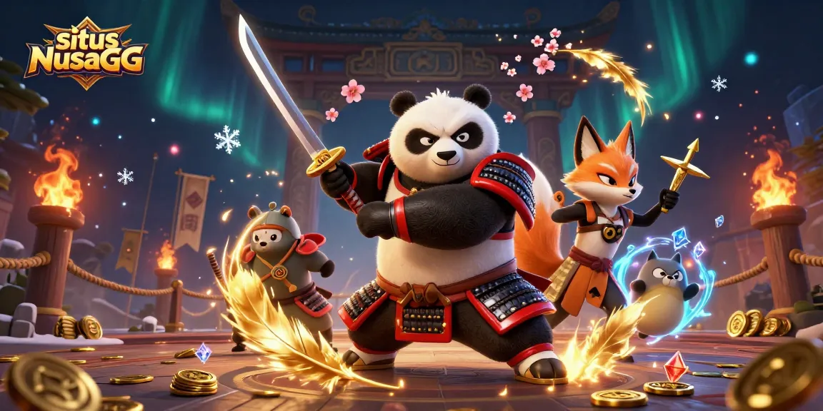 Experience thrilling action with situs NusaGG in a rich 3D casino scene featuring samurai, ninja, and magical spirits.
