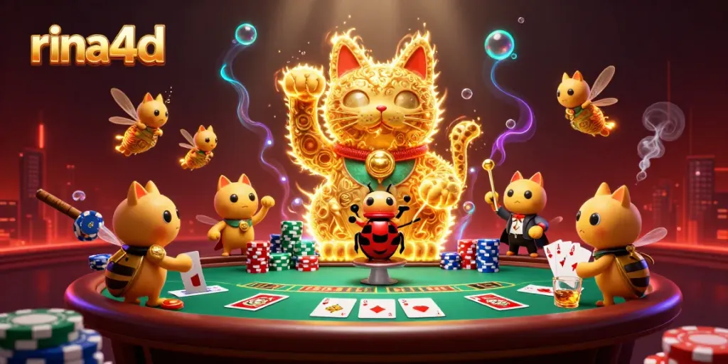Navigate the exciting world of rina4d with a vibrant, dynamic casino-themed illustration.