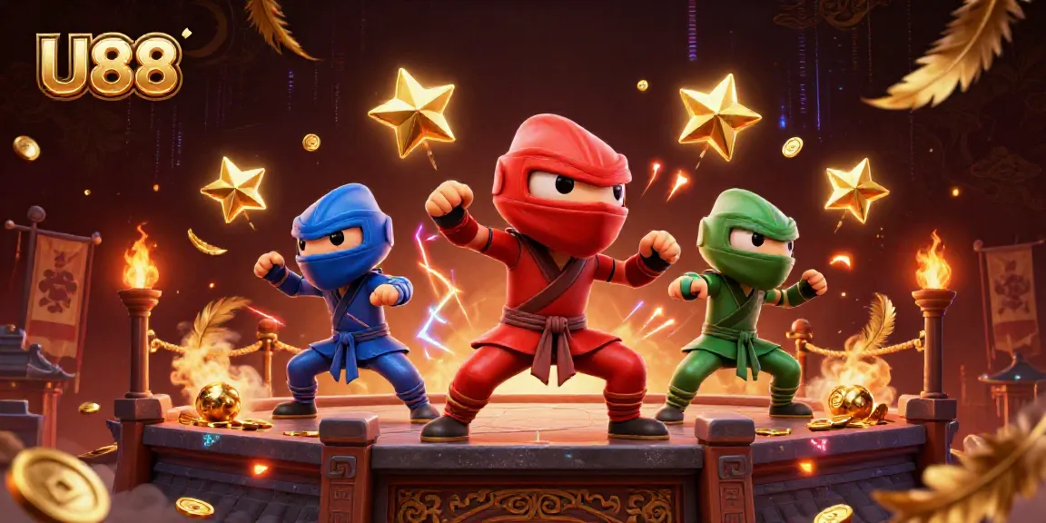 U88 chameleon team showcasing martial arts on a rooftop amidst dynamic casino elements