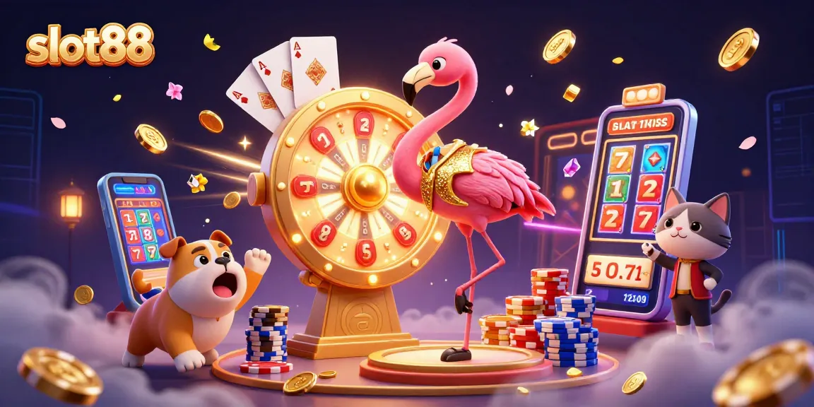 Engage with slot88 through thrilling jackpots and exciting spins in this dynamic gambling illustration.