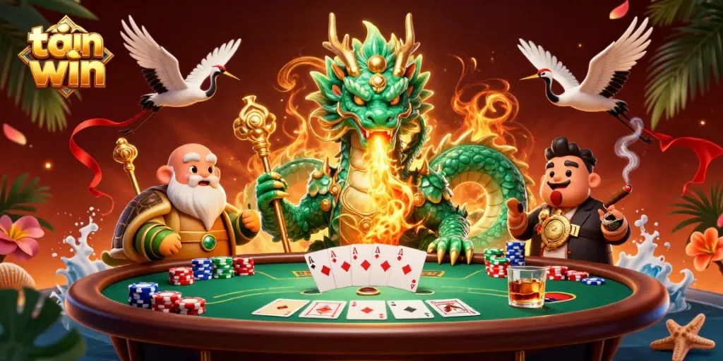 Experience the thrill of tải sun win with a jade dragon and poker elements creating an engaging casino atmosphere.