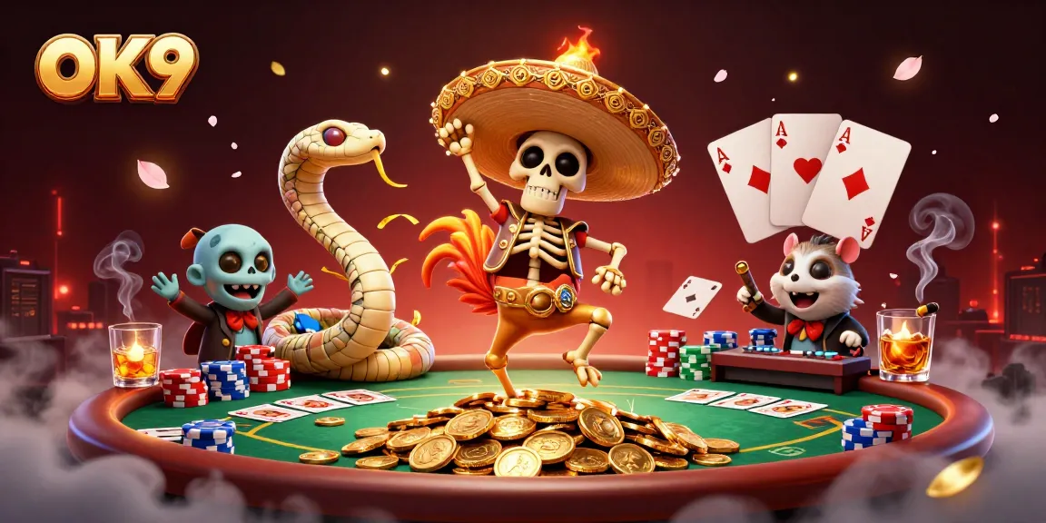 Experience thrilling poker action at OK9 with vibrant characters and engaging gaming elements.