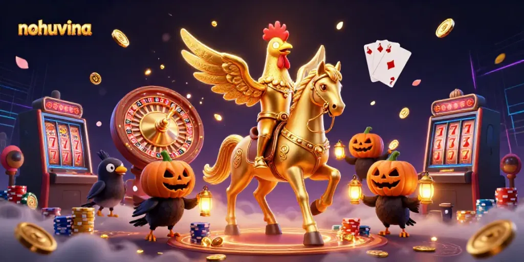 Experience thrilling gameplay with nohuvina at a vibrant casino featuring golden roosters and dynamic gaming elements.