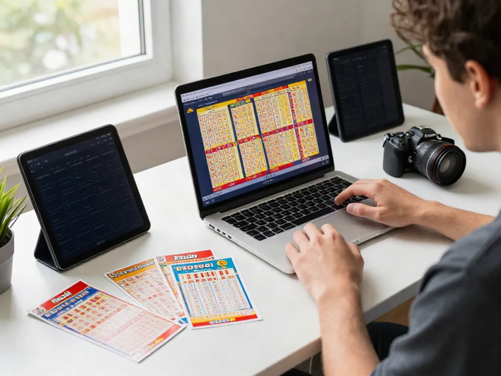Engaged user experiencing unsurtoto online Togel games in a vibrant home office.