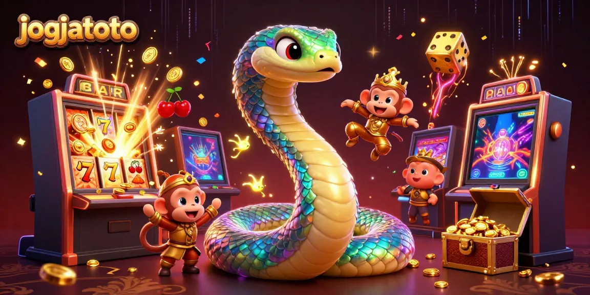 Experience the excitement of jogjatoto with vibrant gaming scenes and festive elements bursting with energy.