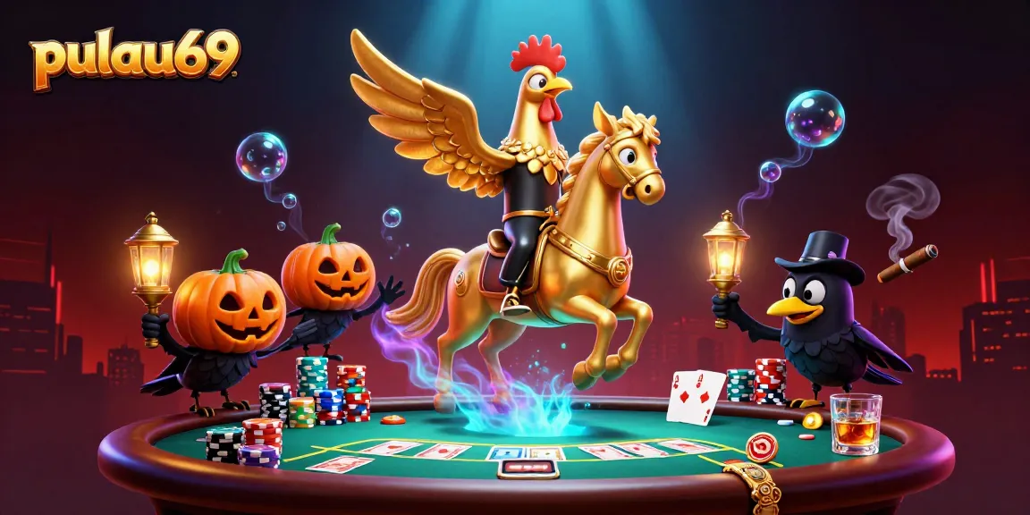 Experience the vibrant pulau69 casino scene with the golden rooster and crow companions.