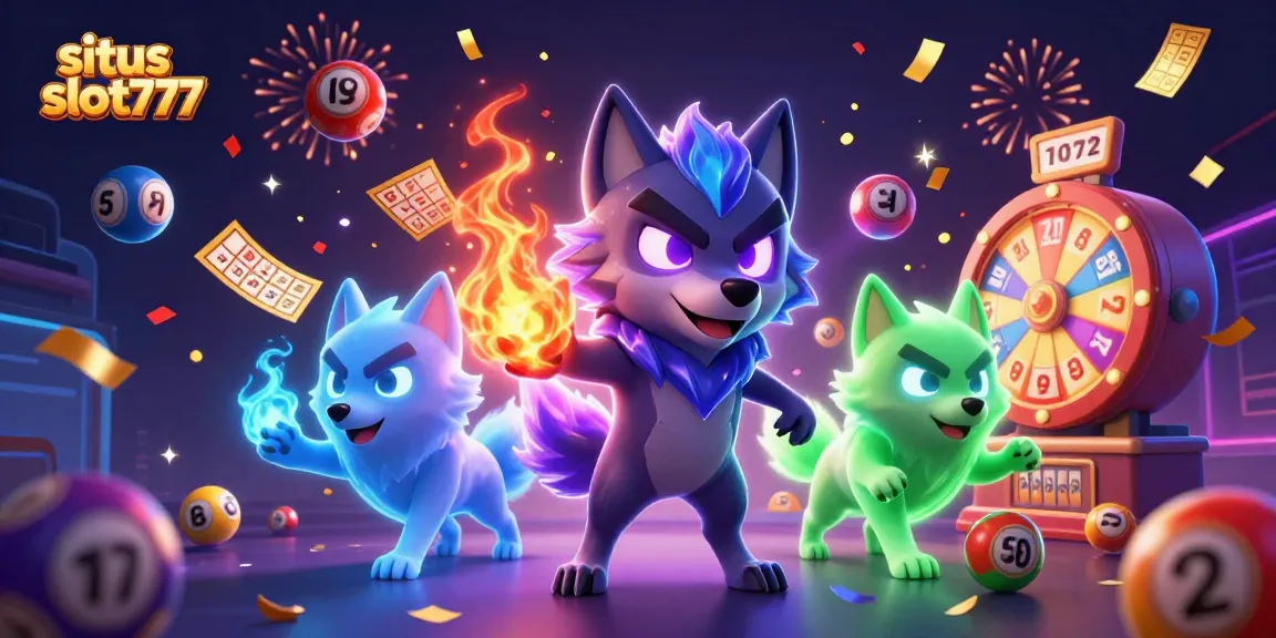 Experience thrilling wins at situs slot777 with ghostly wolves and vibrant gaming elements in a lively scene.