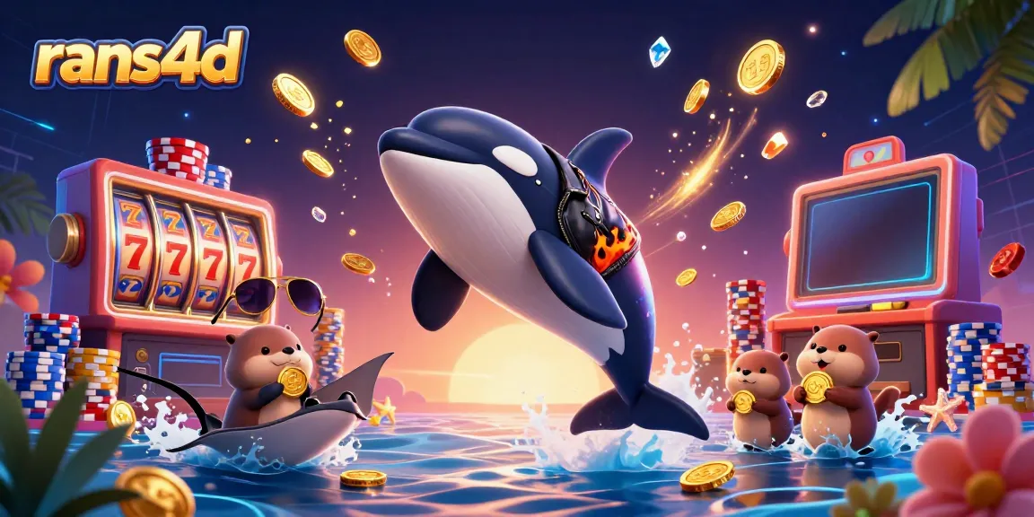Gambarkan rans4d dengan orca, stingray, dan berang-berang menemukan koin emas saat bersenang-senang di dunia kasino.