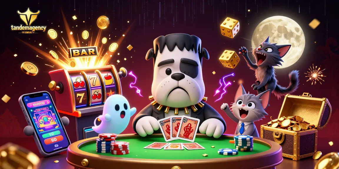 Engage with tandemagency at a thrilling casino scene featuring vibrant slot items.