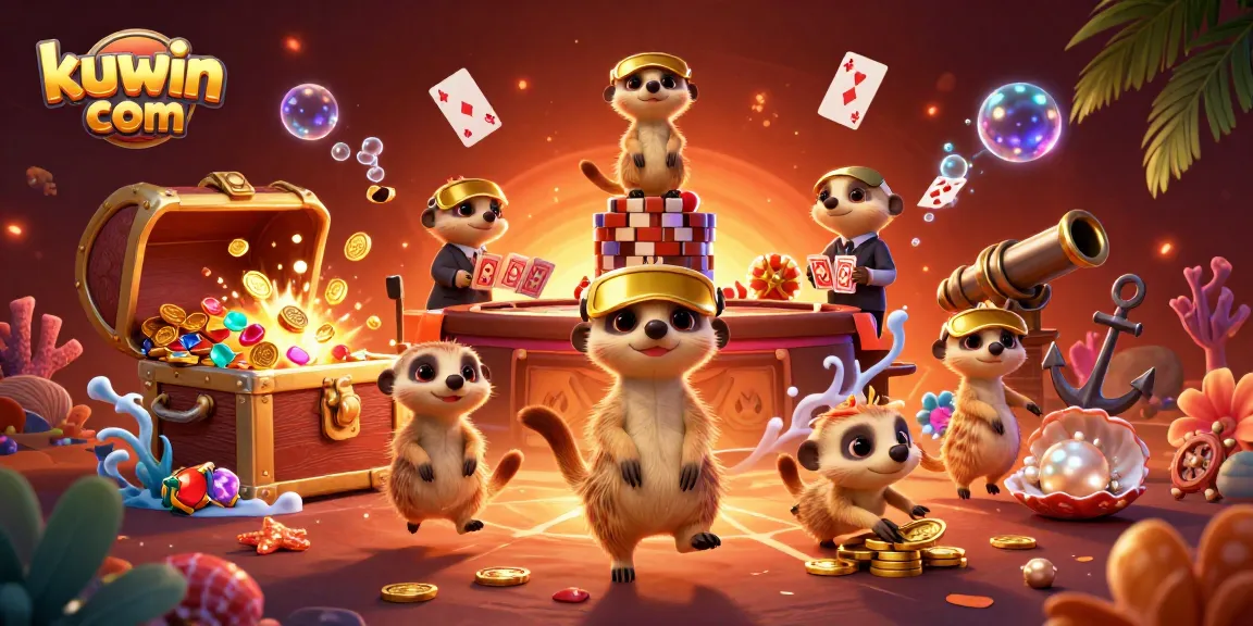Experience the excitement of kuwin com's casino with cartoon meerkats engaging in thrilling gaming activities.