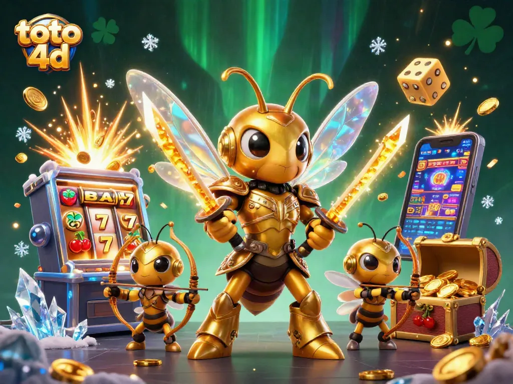 Memenangkan jackpot toto 4D dengan ilustrasi 3D kartun yang kaya akan elemen permainan kasino.