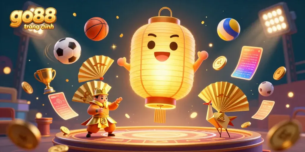 Engage with go88 trang chính at the vibrant casino, featuring a golden lantern spirit, dynamic sports elements, and stunning visuals.