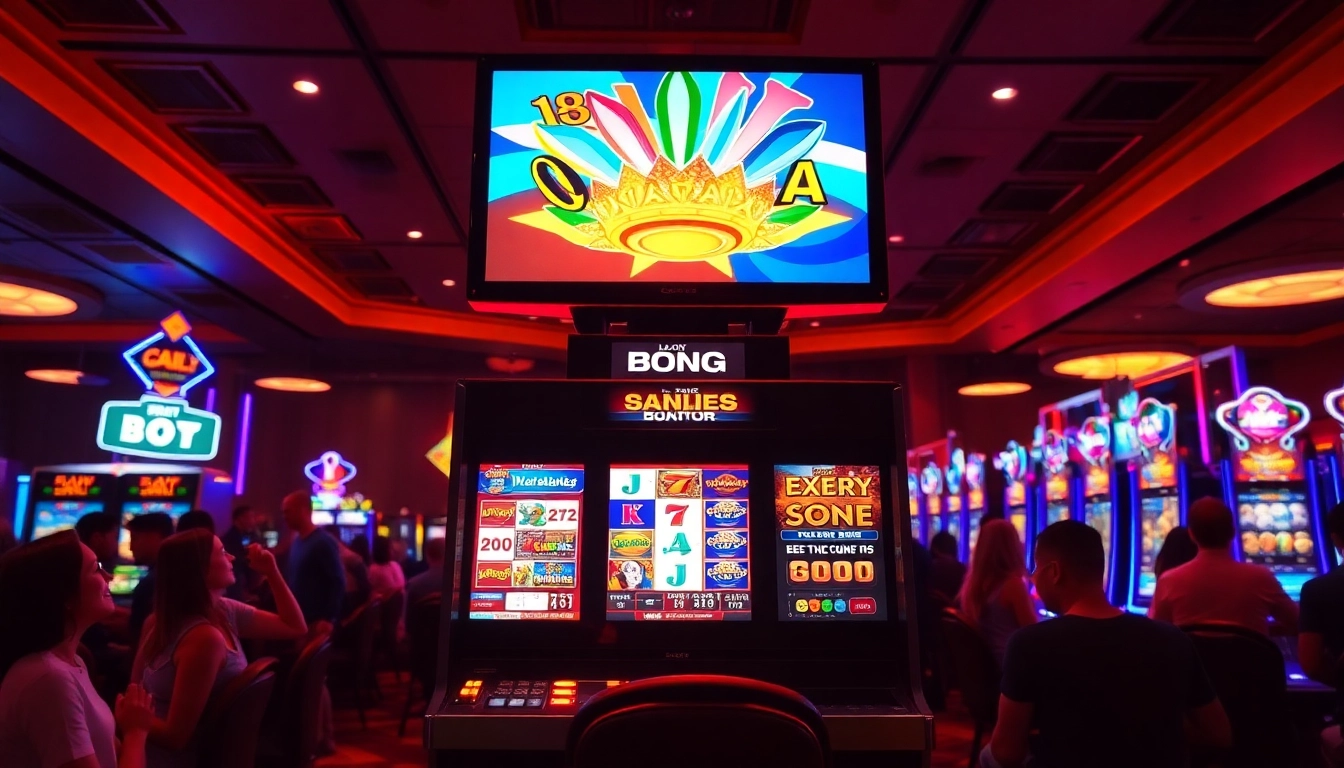 Mesin slot yang berkilau menarik perhatian di kasino yang ramai.